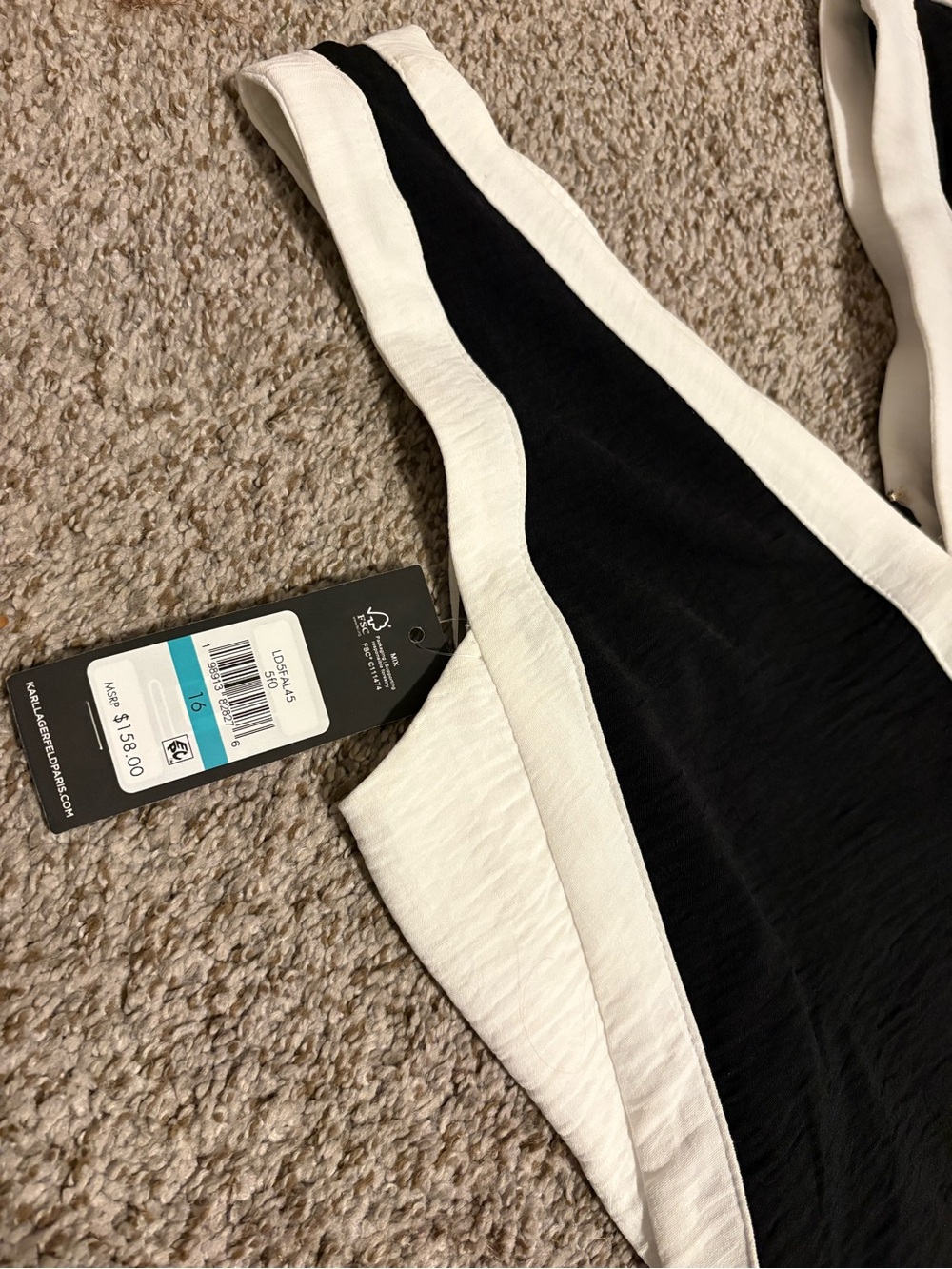 Karl Lagerfeld Black and White V-Neck Paneled Midi Dress - Picture 2 of 3